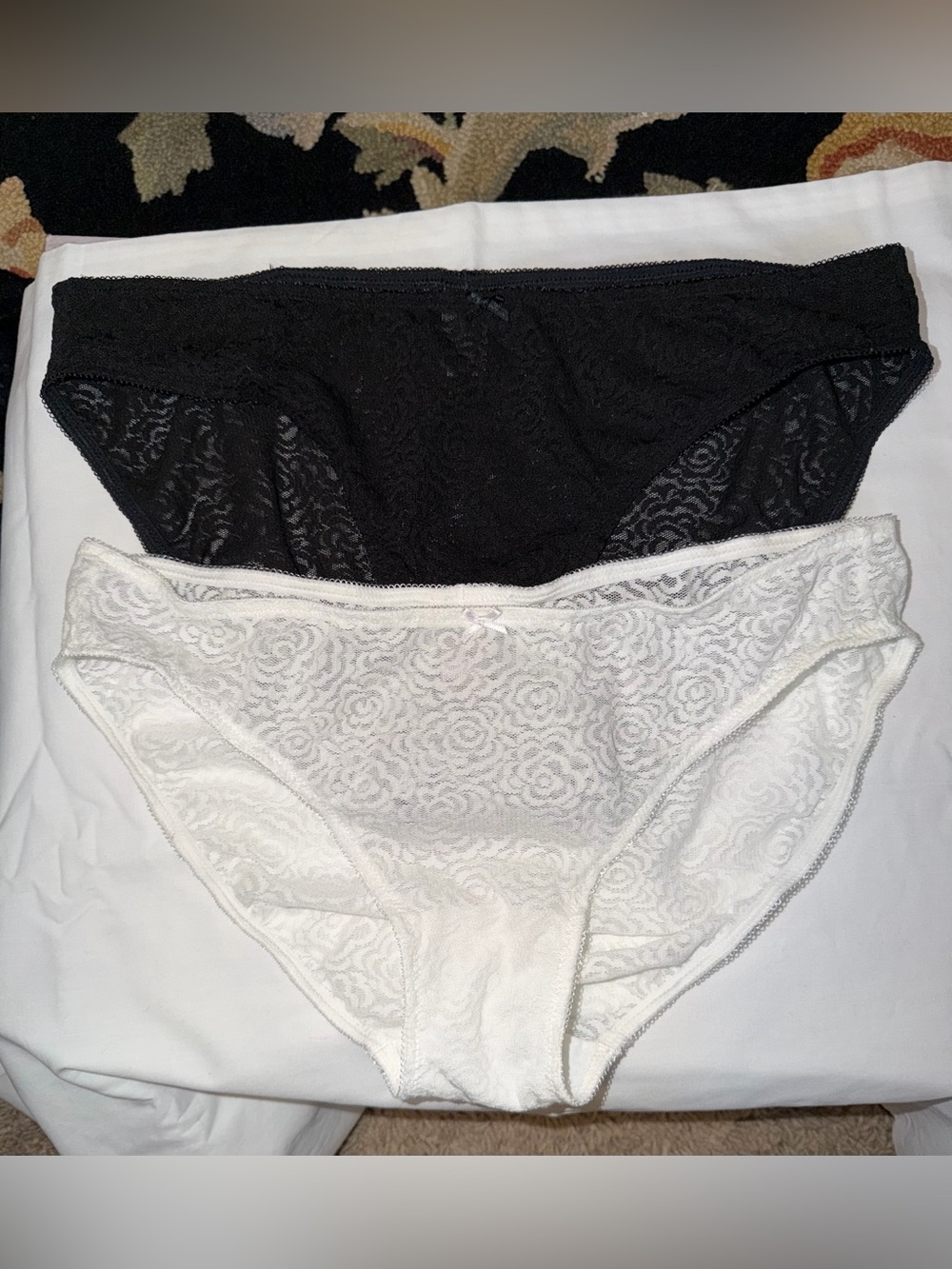 Lot of 2. Victoria's Secret Lace Bikini Panties - Black & White Pair. NWOT